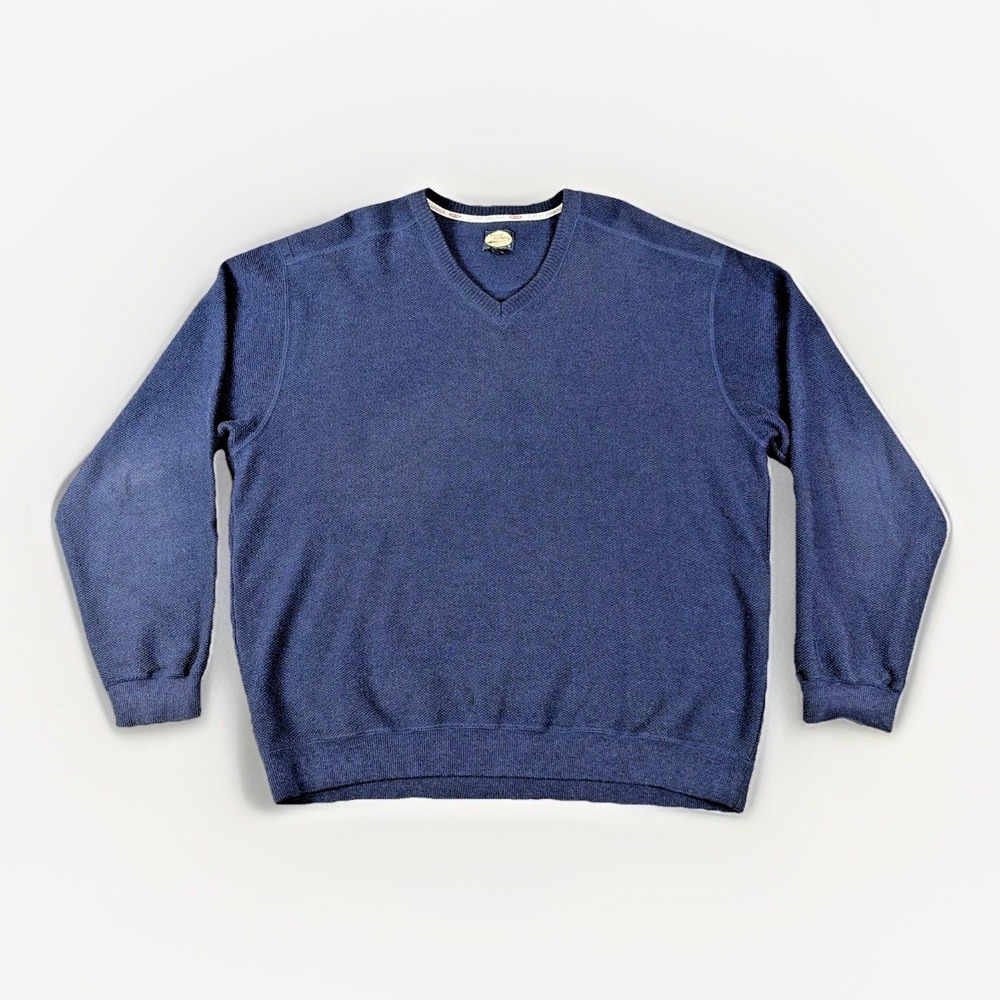 Tommy Bahama V-Neck Sweater Mens XL Blue Cotton Relaxed Fit Textured Knit